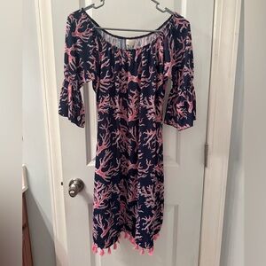 Simply Southern Navy and Pink Coral Print Midi Dress